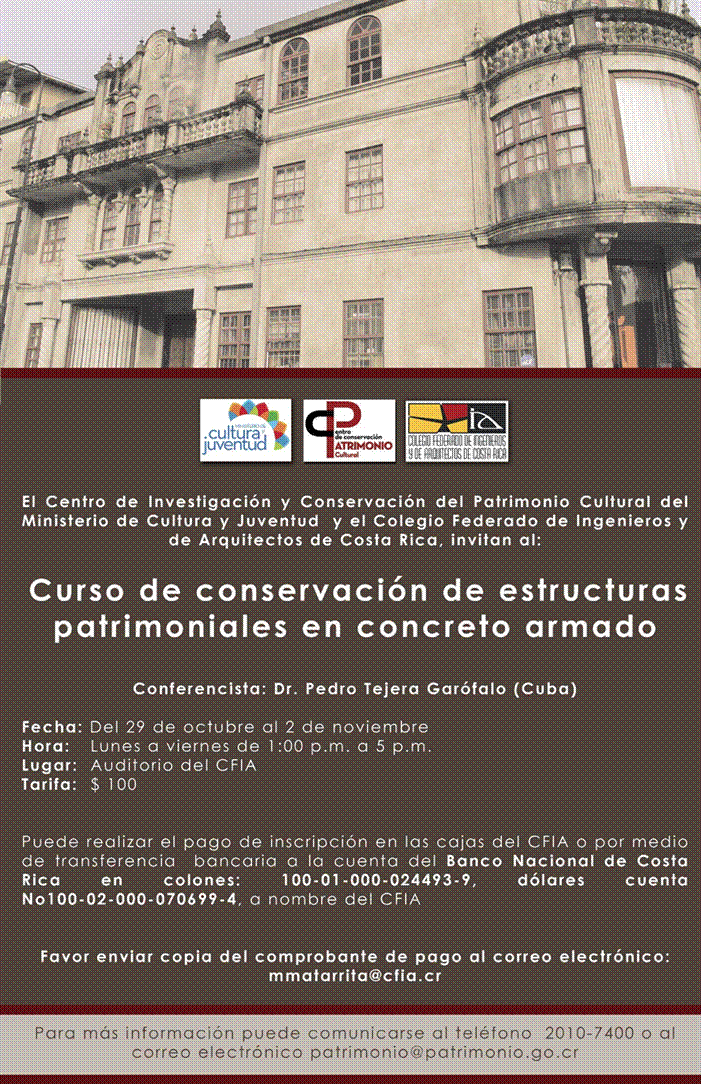Title: Curso de conservación de estructuras patrimoniales en concreto armado. - Description: Afiche: Curso de conservación de estructuras patrimoniales en concreto armado.