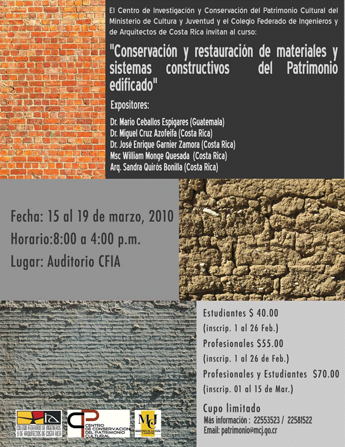 Title: Conservación y restauración de materiales sistemas constructivos del Patrimonio edificado. - Description: Afiche: Conservación y restauración de materiales sistemas constructivos del Patrimonio edificado.