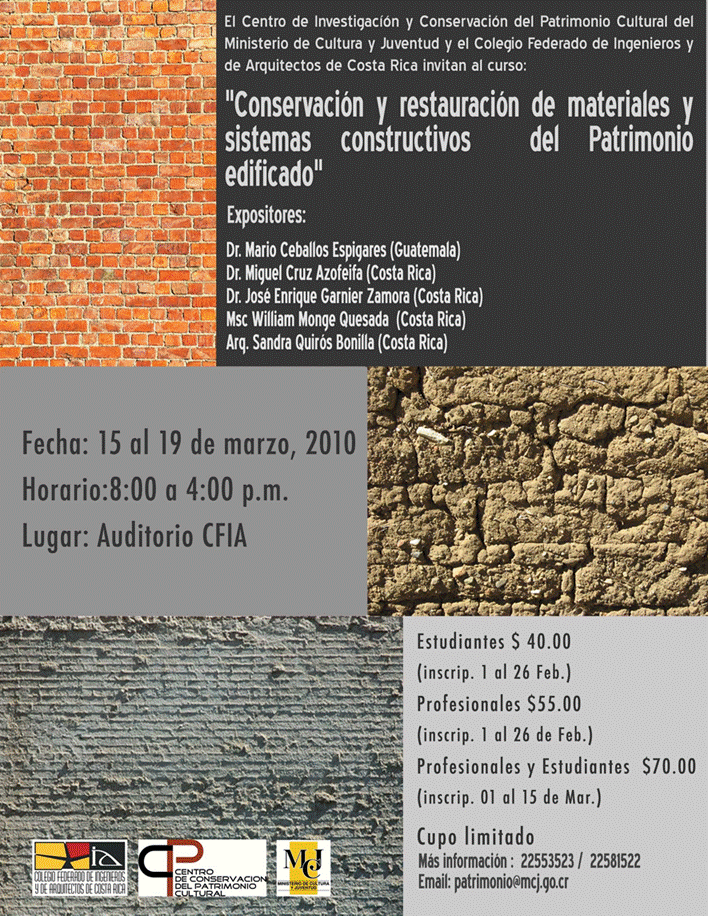 Title: Conservación y restauración de materiales sistemas constructivos del Patrimonio edificado. - Description: Afiche: Conservación y restauración de materiales sistemas constructivos del Patrimonio edificado.